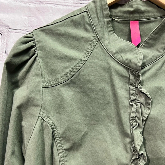 Pure Energy Olive Green Ruffled Crop Jacket with Peekaboo Floral Fabric - size 2 - Picture 10 of 15